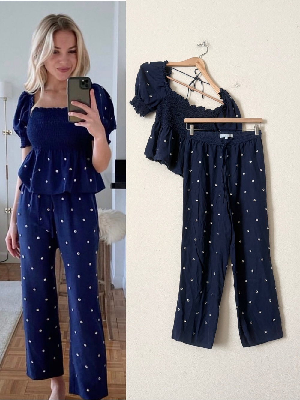 Hill House SMALL Jewel Jammie tank pants set in navy rhinestone